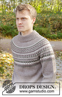 Boreal Circle / DROPS 246-9 - Strikket bluse til herre i DROPS Karisma. Arbejdet strikkes oppefra og ned med rundt bærestykke, nordisk mønster og dobbelt halskant. Størrelse S - XXXL.