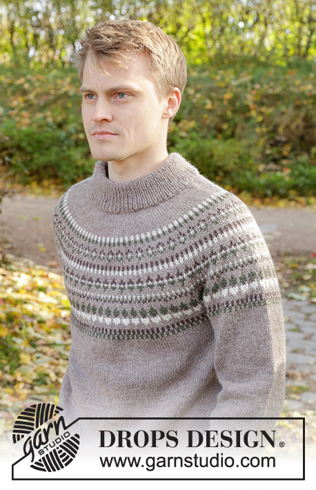 Boreal Circle / DROPS 246-9 - Strikket bluse til herre i DROPS Karisma. Arbejdet strikkes oppefra og ned med rundt bærestykke, nordisk mønster og dobbelt halskant. Størrelse S - XXXL.