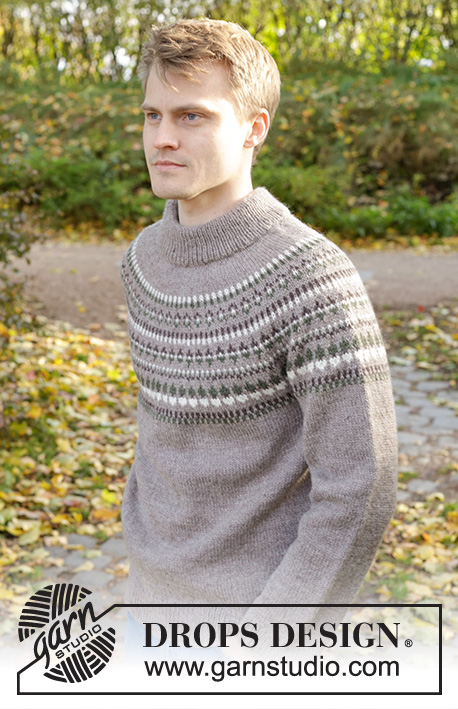 Boreal Circle / DROPS 246-9 - Strikket bluse til herre i DROPS Karisma. Arbejdet strikkes oppefra og ned med rundt bærestykke, nordisk mønster og dobbelt halskant. Størrelse S - XXXL.