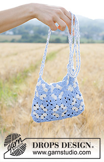 Seaside Daisy Bag / DROPS 247-10 - Virkad väska med mormorsrutor i DROPS Cotton Light.