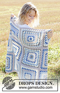 Dutch Tiles / DROPS 247-2 - Virkat filt med mormorsrutor i DROPS Big Merino.