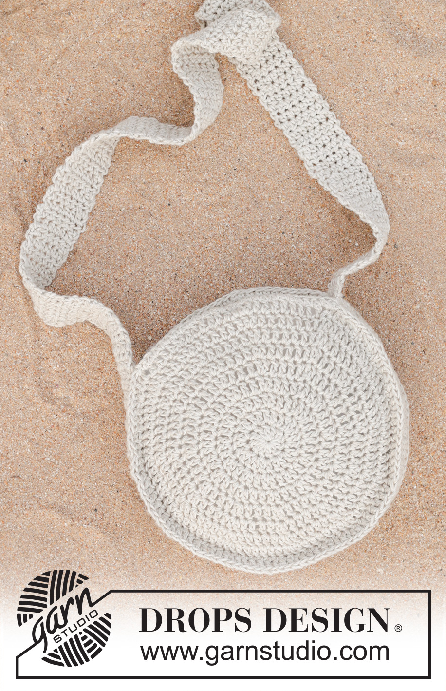 Tortilla Bag / DROPS 247-5 - Heklet rund veske i DROPS Bomull-Lin.