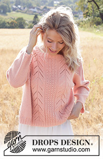 Pink Paradise / DROPS 248-14 - Strikket bluse i DROPS Flora eller DROPS BabyMerino. Arbejdet strikkes oppefra og ned med raglan, hulmønster og snoninger. Størrelse S - XXXL.