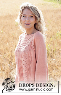 Pink Paradise / DROPS 248-14 - Strikket bluse i DROPS Flora eller DROPS BabyMerino. Arbejdet strikkes oppefra og ned med raglan, hulmønster og snoninger. Størrelse S - XXXL.