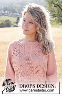 Pink Paradise / DROPS 248-14 - Strikket bluse i DROPS Flora eller DROPS BabyMerino. Arbejdet strikkes oppefra og ned med raglan, hulmønster og snoninger. Størrelse S - XXXL.
