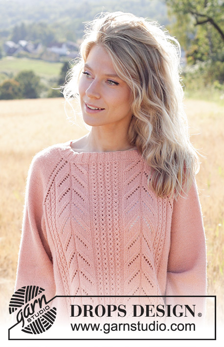 Pink Paradise / DROPS 248-14 - Strikket bluse i DROPS Flora eller DROPS BabyMerino. Arbejdet strikkes oppefra og ned med raglan, hulmønster og snoninger. Størrelse S - XXXL.