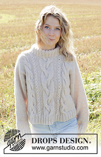 Woven Willows / DROPS 248-17 - Strikket genser i DROPS Air. Arbeidet strikkes nedenfra og opp med isydde ermer, fletter og dobbel halskant. Størrelse S - XXXL.