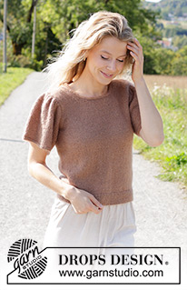 Brown Butterflies Top / DROPS 248-20 - Knitted sweater with short sleeves in DROPS Alpaca and DROPS Kid-Silk. The piece is worked bottom up with round neck + I-cord and short, puffed sleeves. Sizes S - XXXL.