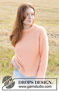 Perfectly Peach / DROPS 248-24 - Knitted jumper in DROPS Air. The piece is worked top down with double neck, moss stitch and raglan. Sizes XS - XXL.