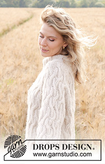 Sand Trails / DROPS 248-3 - Strikket bluse i DROPS Air og DROPS Brushed AlpacaSilk. Arbejdet strikkes nedefra og op med raglan, snoninger og dobbelt halskant. Størrelse S - XXXL.