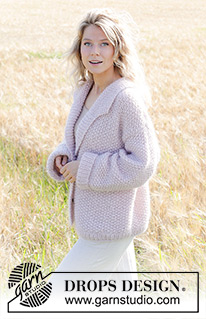 Making Wishes / DROPS 248-33 - Knitted oversized jacket in 1 strand DROPS Air and 2 strands DROPS Kid-Silk. The piece is worked bottom up with moss stitch, a collar and sewn-in sleeves. Sizes XS - XXL.