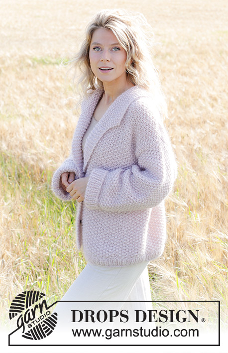 Making Wishes / DROPS 248-33 - Knitted oversized jacket in 1 strand DROPS Air and 2 strands DROPS Kid-Silk. The piece is worked bottom up with moss stitch, a collar and sewn-in sleeves. Sizes XS - XXL.