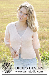 Pale Blossom / DROPS 248-35 - Strikket cardigan i DROPS Alpaca og DROPS Kid-Silk. Arbejdet strikkes oppefra og ned i glatstrik med europæisk skulder / skrå skulder og v-hals og I-cord. Størrelse S - XXXL.