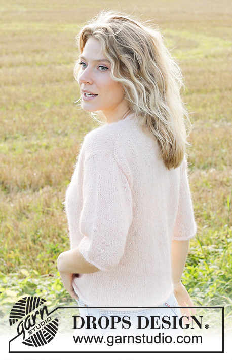Pale Blossom / DROPS 248-35 - Strikket cardigan i DROPS Alpaca og DROPS Kid-Silk. Arbejdet strikkes oppefra og ned i glatstrik med europæisk skulder / skrå skulder og v-hals og I-cord. Størrelse S - XXXL.
