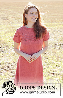 Proserpina Dress / DROPS 248-36 - Gestricktes Kleid mit kurzen Ärmeln in DROPS Muskat. Die Arbeit wird von oben nach unten mit Rundpasse, Lochmuster und I-Cord gestrickt. Größe S - XXXL.