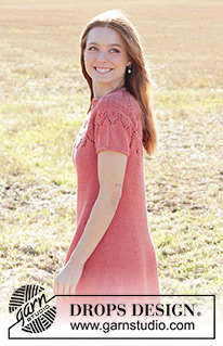 Proserpina Dress / DROPS 248-36 - Gestricktes Kleid mit kurzen Ärmeln in DROPS Muskat. Die Arbeit wird von oben nach unten mit Rundpasse, Lochmuster und I-Cord gestrickt. Größe S - XXXL.