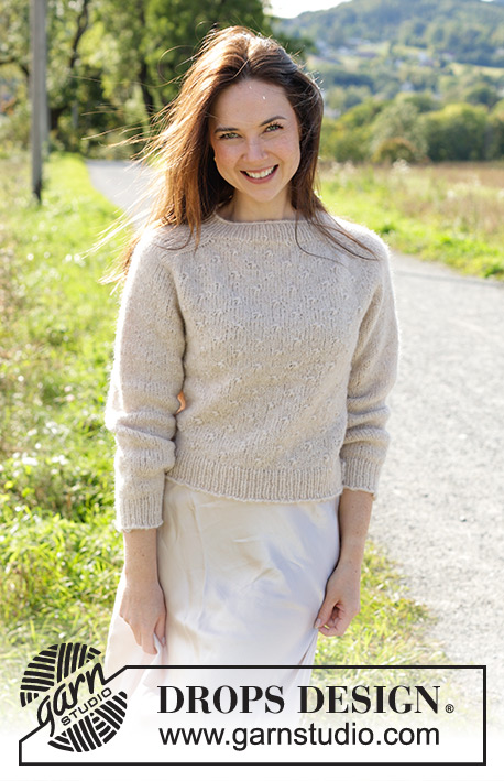 Oatfield / DROPS 248-7 - Strikket bluse i DROPS Air eller DROPS Big Merino. Arbejdet strikkes oppefra og ned med sadelskulder og reliefmønster. Størrelse S - XXXL.