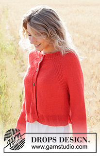 Red Sunrise Cardigan / DROPS 248-9 - Knitted jacket in DROPS Daisy. The piece is worked top down with raglan, relief-pattern, split in sides and I-cord. Sizes S - XXXL.