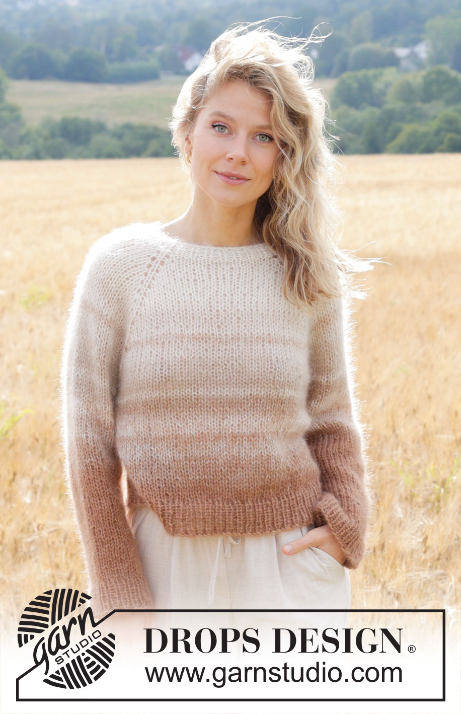 Falling Sand / DROPS 249-1 - Gebreide trui in 4 draden DROPS Kid-Silk. Het werk wordt van boven naar beneden gebreid met raglan en strepen. Maten S - XXXL.