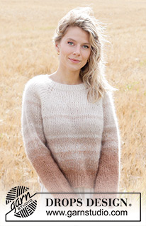 Falling Sand / DROPS 249-1 - Gebreide trui in 4 draden DROPS Kid-Silk. Het werk wordt van boven naar beneden gebreid met raglan en strepen. Maten S - XXXL.