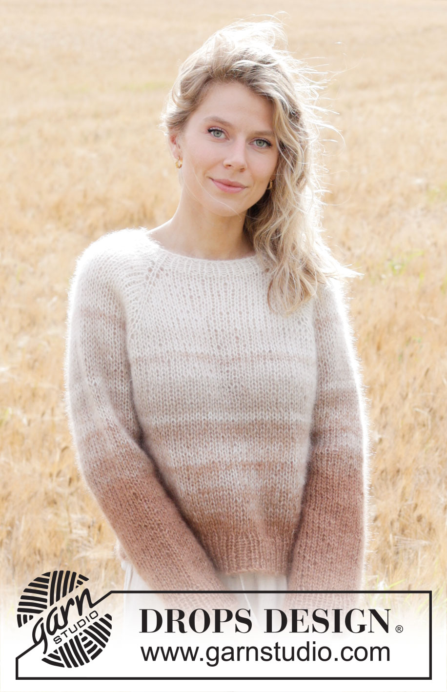 Falling Sand / DROPS 249-1 - Gebreide trui in 4 draden DROPS Kid-Silk. Het werk wordt van boven naar beneden gebreid met raglan en strepen. Maten S - XXXL.