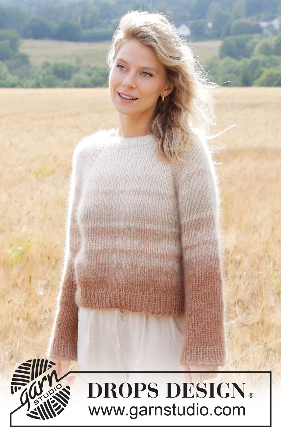 Falling Sand / DROPS 249-1 - Gebreide trui in 4 draden DROPS Kid-Silk. Het werk wordt van boven naar beneden gebreid met raglan en strepen. Maten S - XXXL.