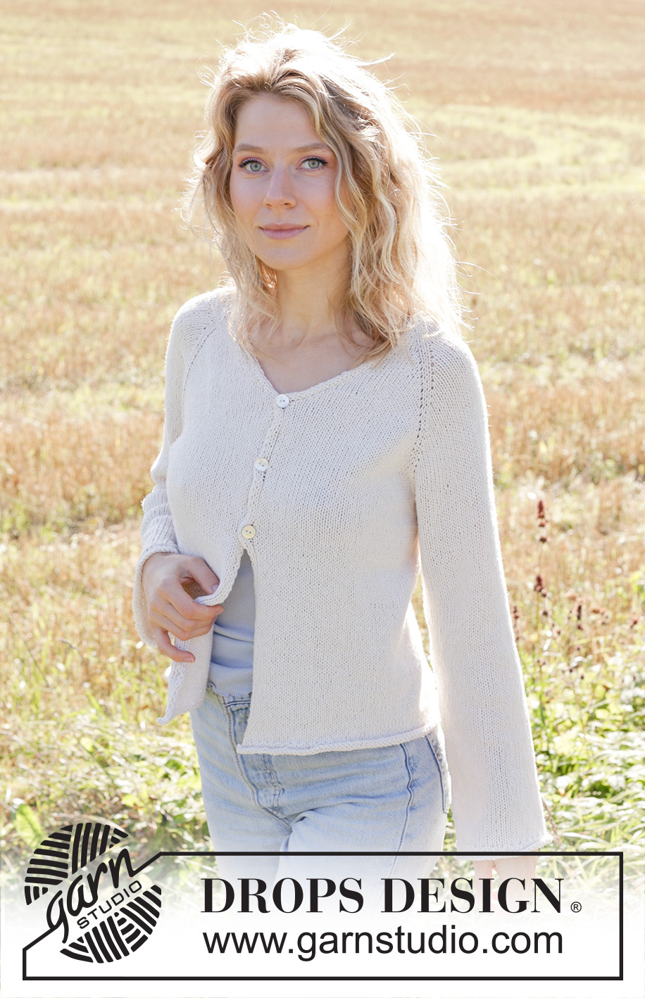 Morning Moon Cardigan / DROPS 249-16 - Chaqueta de punto en DROPS Belle. La pieza está tejida de arriba hacia abajo con punto jersey, raglán, escote en V y orillas enrolladas. Tallas S – XXXL.