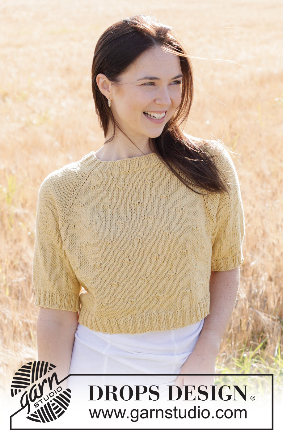 Dandelion Heart / DROPS 249-19 - Knitted short-sleeved jumper in DROPS Belle. The piece is worked top down with raglan and relief-pattern. Sizes S - XXXL.