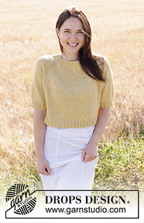 Dandelion Heart / DROPS 249-19 - Knitted short-sleeved jumper in DROPS Belle. The piece is worked top down with raglan and relief-pattern. Sizes S - XXXL.