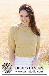 Dandelion Heart / DROPS 249-19 - Knitted short-sleeved jumper in DROPS Belle. The piece is worked top down with raglan and relief-pattern. Sizes S - XXXL.
