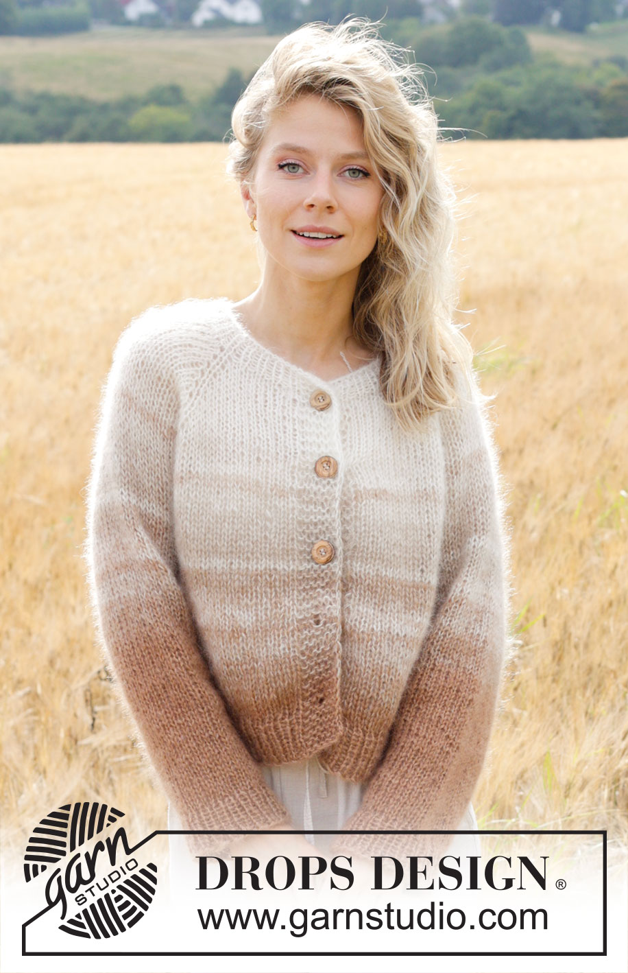 Falling Sand Cardigan / DROPS 249-2 - 4 DROPS Kid-Silk lõngaga ülevalt alla kootud raglaanvarrukatega ja triipudega kardigan suurustele S kuni XXXL