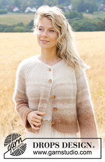 Falling Sand Cardigan / DROPS 249-2 - 4 DROPS Kid-Silk lõngaga ülevalt alla kootud raglaanvarrukatega ja triipudega kardigan suurustele S kuni XXXL