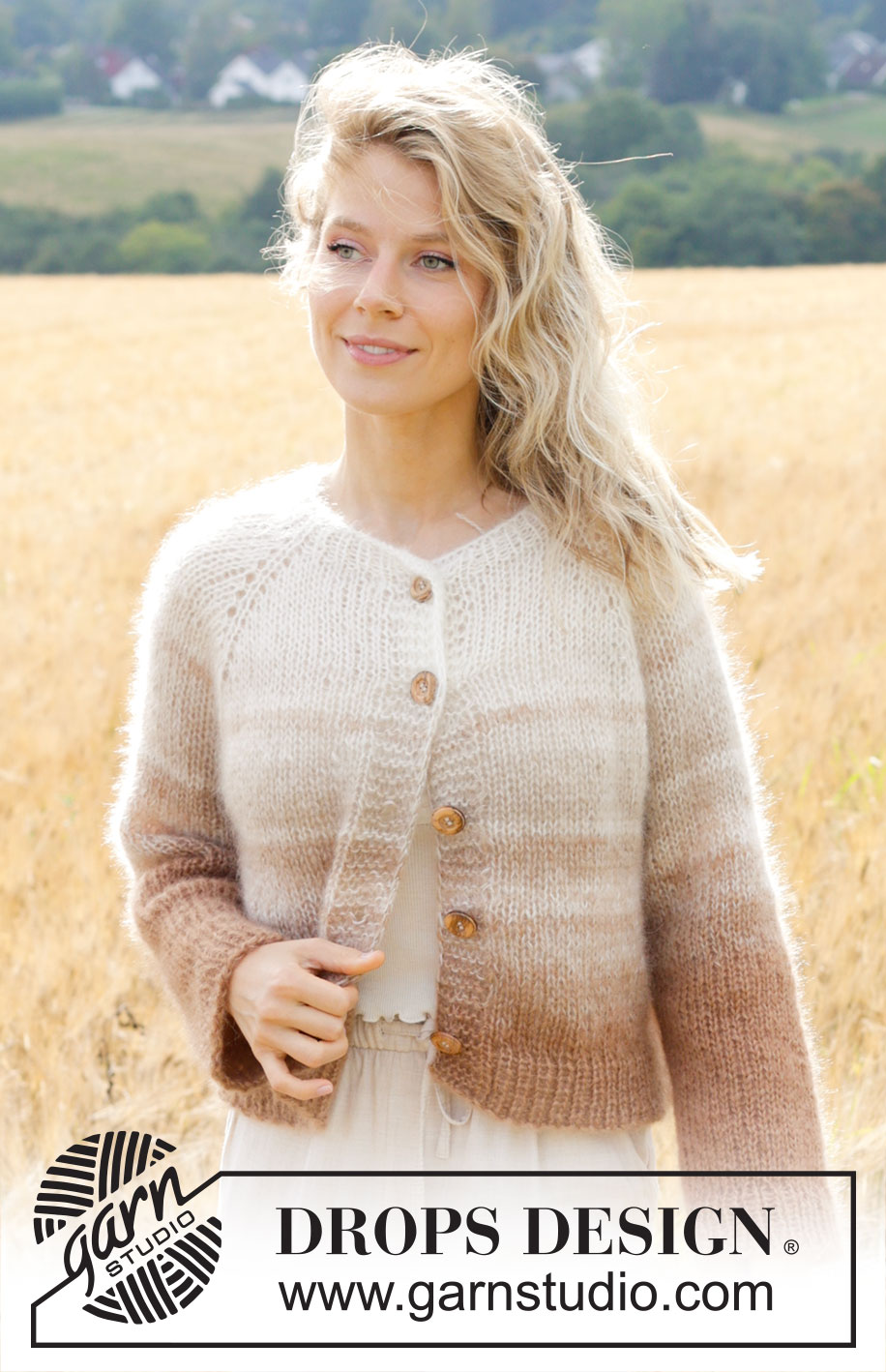 Falling Sand Cardigan / DROPS 249-2 - 4 DROPS Kid-Silk lõngaga ülevalt alla kootud raglaanvarrukatega ja triipudega kardigan suurustele S kuni XXXL