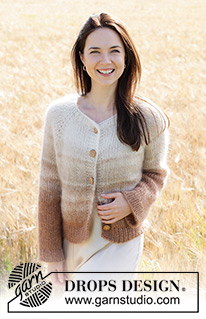 Falling Sand Cardigan / DROPS 249-2 - 4 DROPS Kid-Silk lõngaga ülevalt alla kootud raglaanvarrukatega ja triipudega kardigan suurustele S kuni XXXL