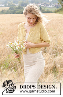 Dandelion Heart Cardigan / DROPS 249-20 - Knitted short-sleeved jacket in DROPS Belle. The piece is worked top down with raglan, relief-pattern and I-cord. Sizes S - XXXL.