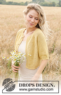 Dandelion Heart Cardigan / DROPS 249-20 - Knitted short-sleeved jacket in DROPS Belle. The piece is worked top down with raglan, relief-pattern and I-cord. Sizes S - XXXL.