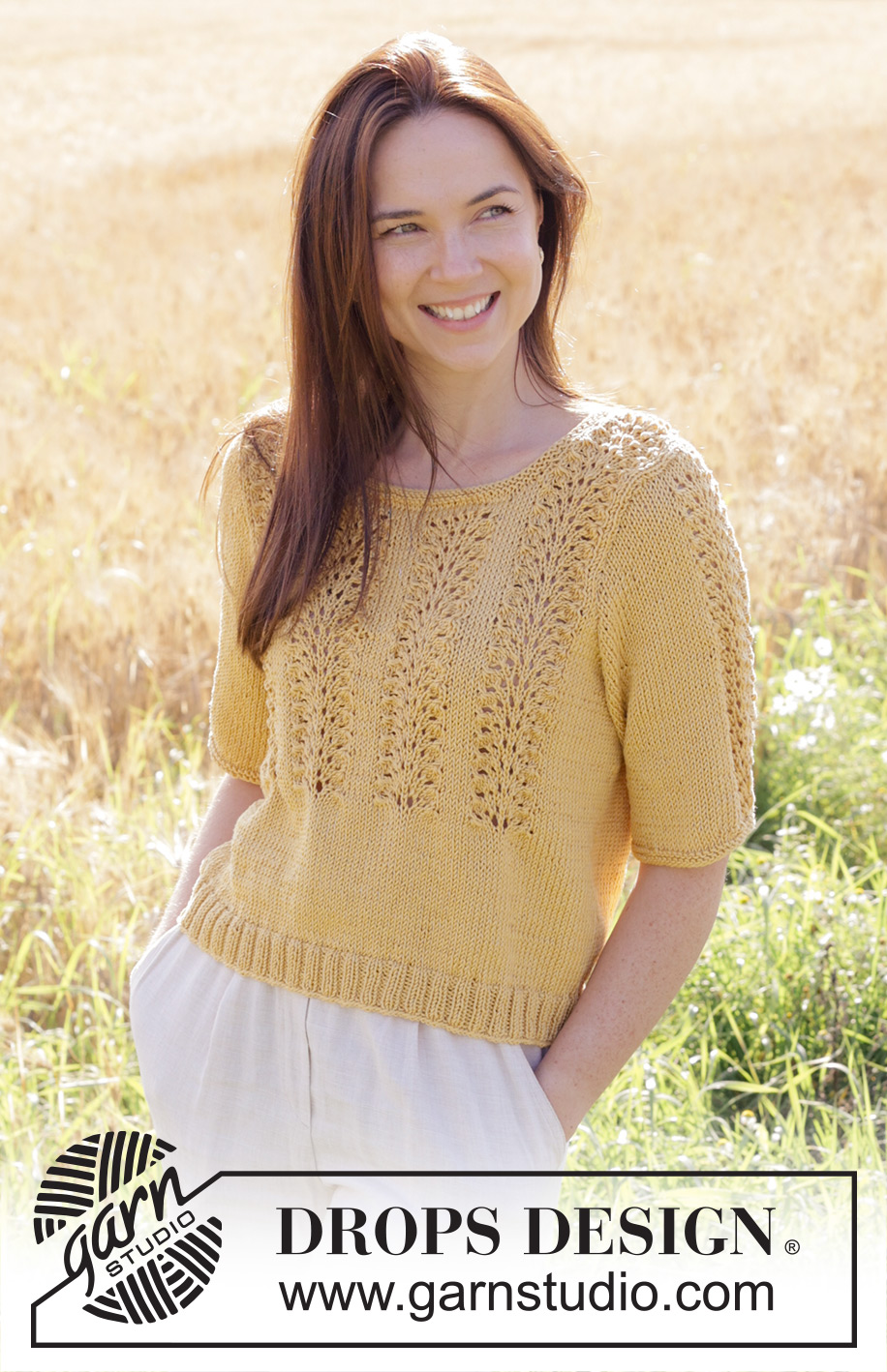 Happy Sunshine Top / DROPS 249-23 - Knitted top in DROPS Muskat. Piece is knitted bottom up with short sleeves and wave pattern. Size: S - XXXL
