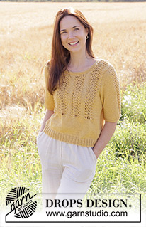 Happy Sunshine Top / DROPS 249-23 - Knitted top in DROPS Muskat. Piece is knitted bottom up with short sleeves and wave pattern. Size: S - XXXL