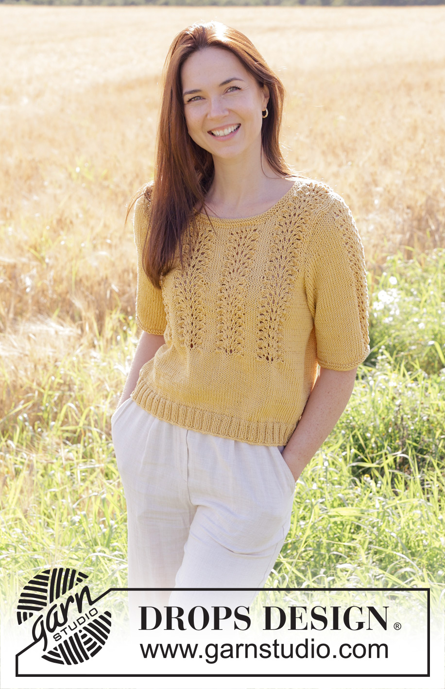 Happy Sunshine Top / DROPS 249-23 - Knitted top in DROPS Muskat. Piece is knitted bottom up with short sleeves and wave pattern. Size: S - XXXL