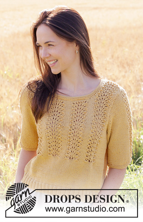 Happy Sunshine Top / DROPS 249-23 - Knitted top in DROPS Muskat. Piece is knitted bottom up with short sleeves and wave pattern. Size: S - XXXL