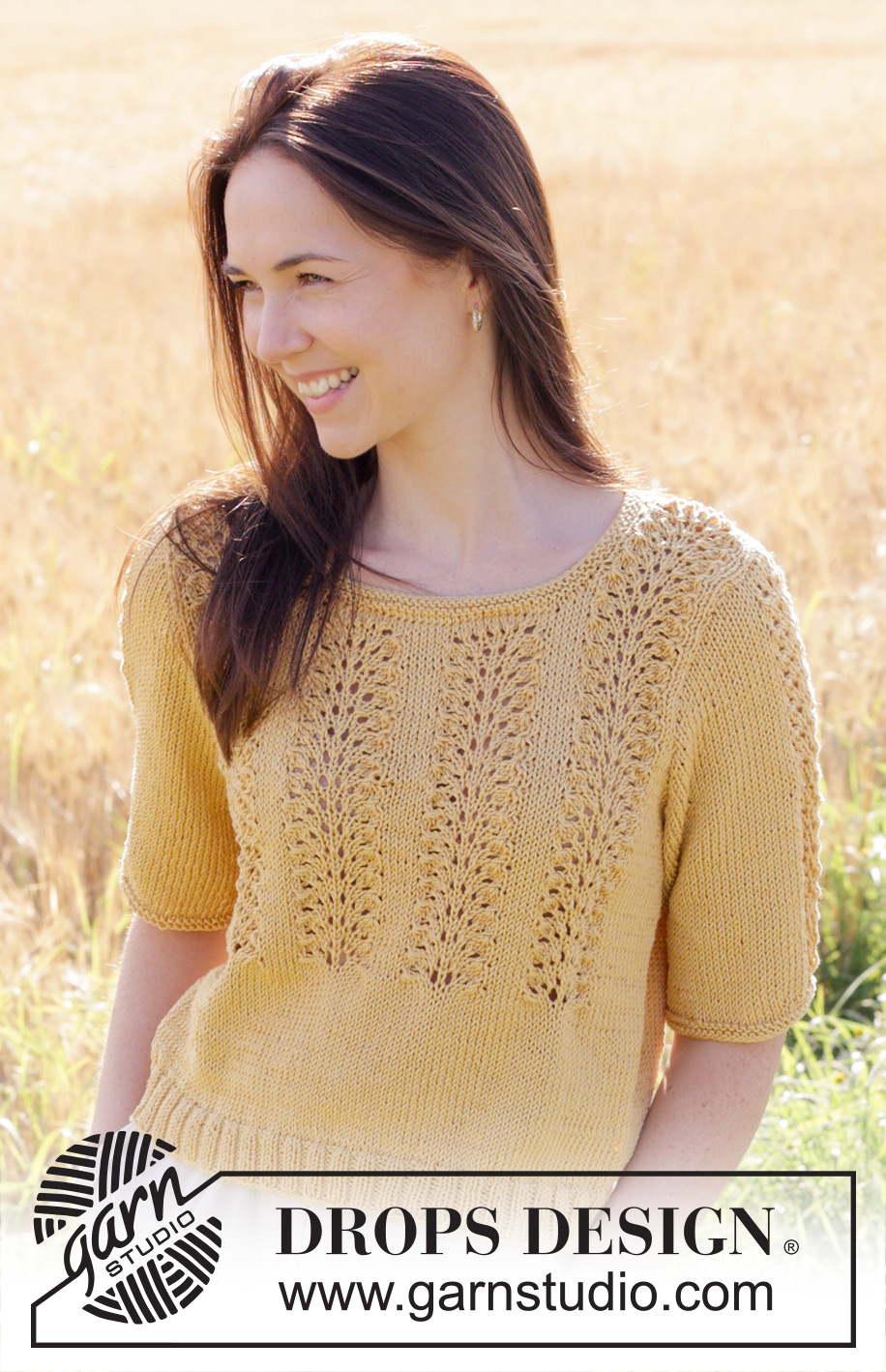 Happy Sunshine Top / DROPS 249-23 - Knitted top in DROPS Muskat. Piece is knitted bottom up with short sleeves and wave pattern. Size: S - XXXL