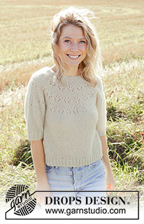 Spring Mist / DROPS 249-27 - Gestrickter Pullover in DROPS Brushed Alpaca Silk. Die Arbeit wird von oben nach unten mit Rundpasse, Lochmuster und kurzen Ärmeln gestrickt. Größe S - XXXL.