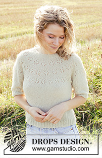 Spring Mist / DROPS 249-27 - Gestrickter Pullover in DROPS Brushed Alpaca Silk. Die Arbeit wird von oben nach unten mit Rundpasse, Lochmuster und kurzen Ärmeln gestrickt. Größe S - XXXL.