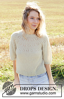 Spring Mist / DROPS 249-27 - Gestrickter Pullover in DROPS Brushed Alpaca Silk. Die Arbeit wird von oben nach unten mit Rundpasse, Lochmuster und kurzen Ärmeln gestrickt. Größe S - XXXL.