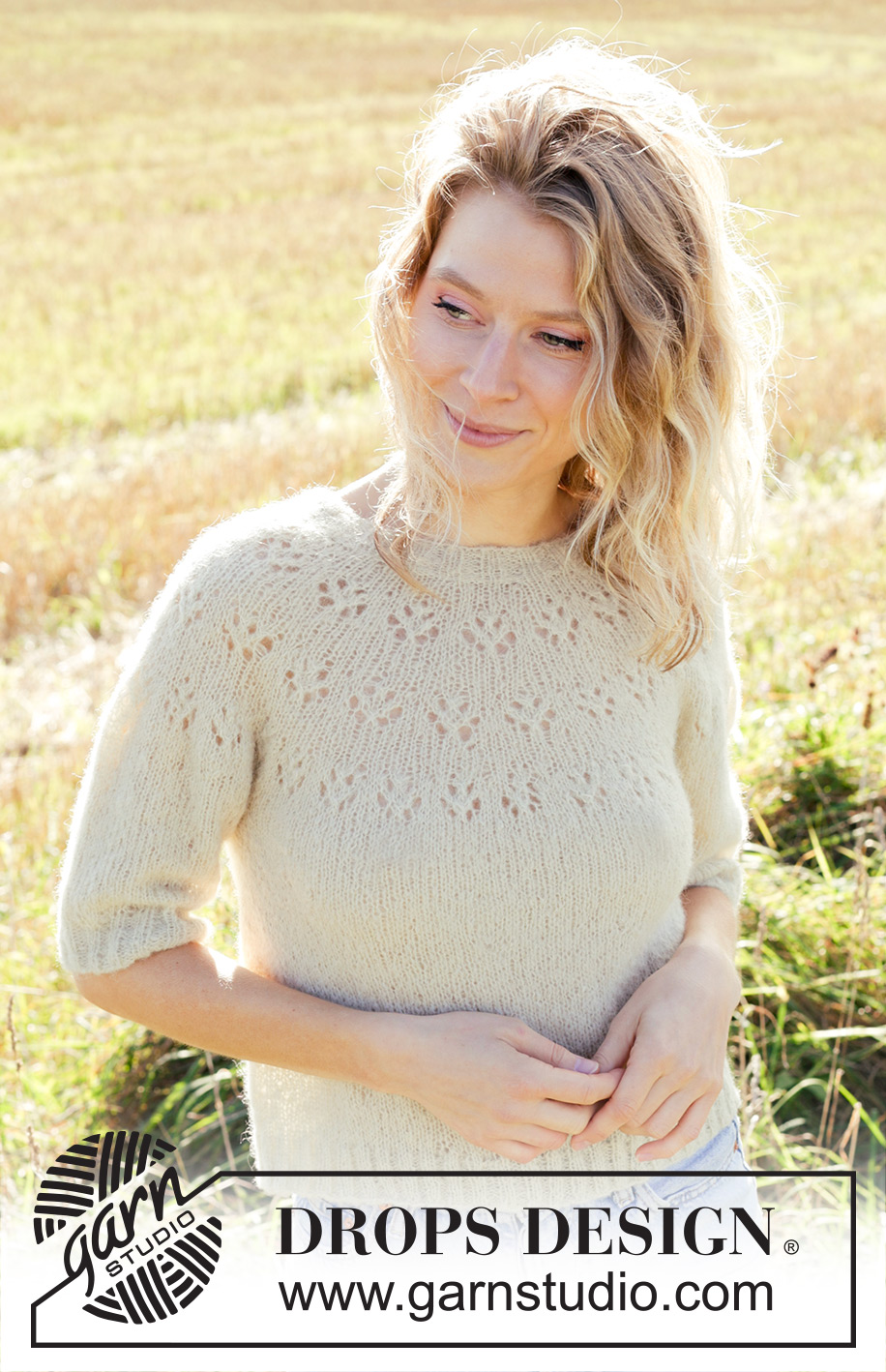 Spring Mist / DROPS 249-27 - Gestrickter Pullover in DROPS Brushed Alpaca Silk. Die Arbeit wird von oben nach unten mit Rundpasse, Lochmuster und kurzen Ärmeln gestrickt. Größe S - XXXL.