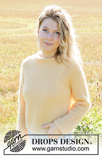 Lemon Glaze / DROPS 249-28 - Knitted jumper in 3 strands DROPS Kid-Silk. The piece is worked top down with stocking stitch, double neck and raglan. Sizes S - XXXL.