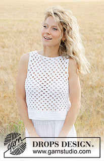 Checkmate Summer / DROPS 249-29 - Gehaakte top in DROPS Paris. Werk wordt van onder naar boven gehaakt met splitten in de zijkanten. Maat XS – XXXL.