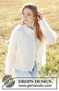 Moonrise Cardigan / DROPS 249-30 - Stickad kofta i 3 trådar DROPS Kid-Silk. Arbetet stickas nerifrån och upp, med sadelaxelökning, dubbel halskant, sprund i sidorna och i-cord. Storlek XS - XXL.