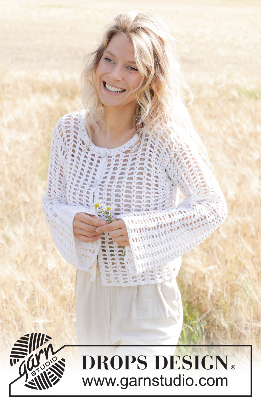 Moon Lace Cardigan / DROPS 249-32 - Crocheted jacket in DROPS Belle. The piece is worked bottom up with lace pattern and wide, sewn-in sleeves. Sizes S - XXXL.