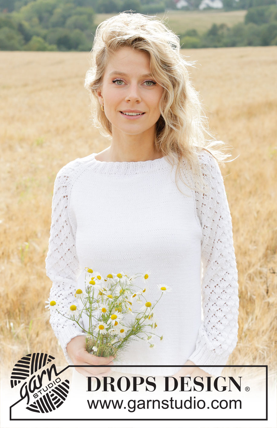 Daisy Fields / DROPS 249-7 - DROPS Safran või DROPS BabyMerino lõngast ülevalt alla kootud pitsmustriga ja raglaan varrukatega džemper suurustele S kuni XXXL